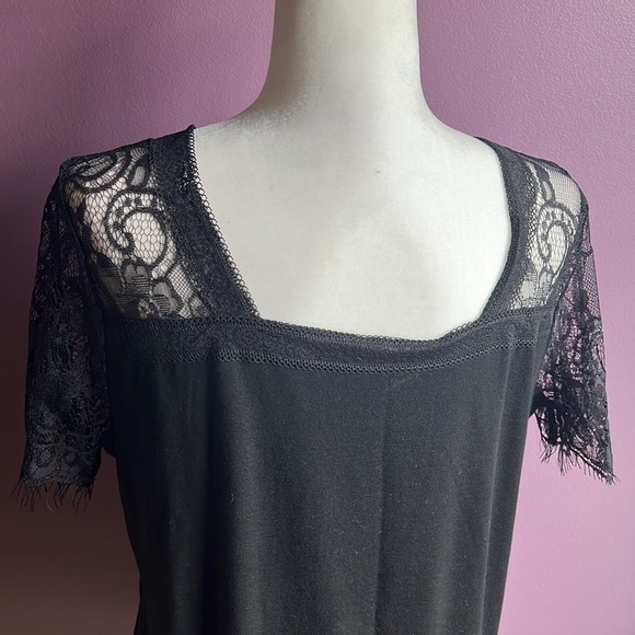 New Lace V Neck Short sleeve top blouse lace black size large - Picture 5 of 6